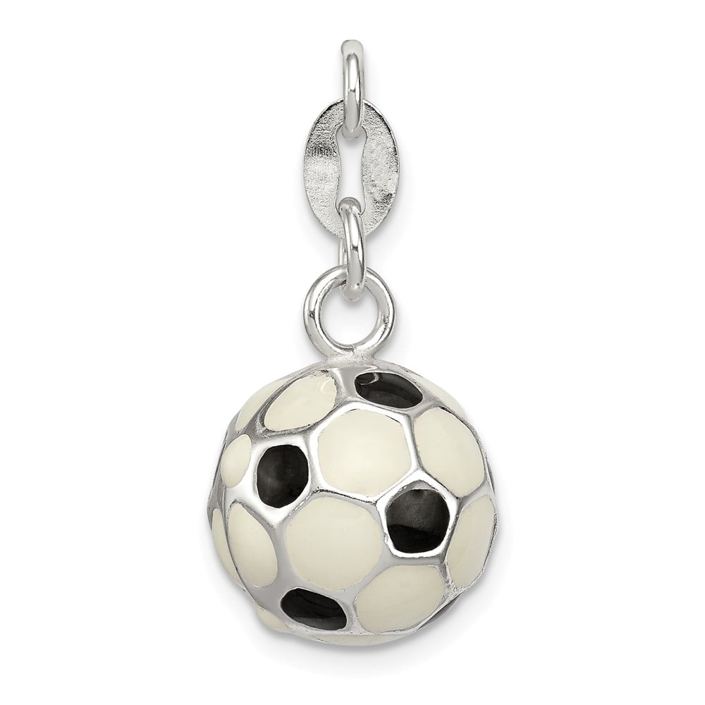Solid 925 Sterling Silver Pendant Enameled Soccer Ball Charm 10mm x 9mm 
