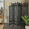 thumbnail image 3 of DecMode 80" x 72" Black Wood Floral Handmade Foldable Partition Carved 4 Panel Room Divider Screen, 1-Piece, 3 of 13