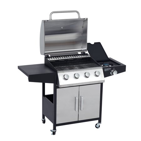 Kinbor 4-Burner BBQ Propane Grills and Griddle Combo, w/ Side Table and Lockable Wheels, Stainless Steel