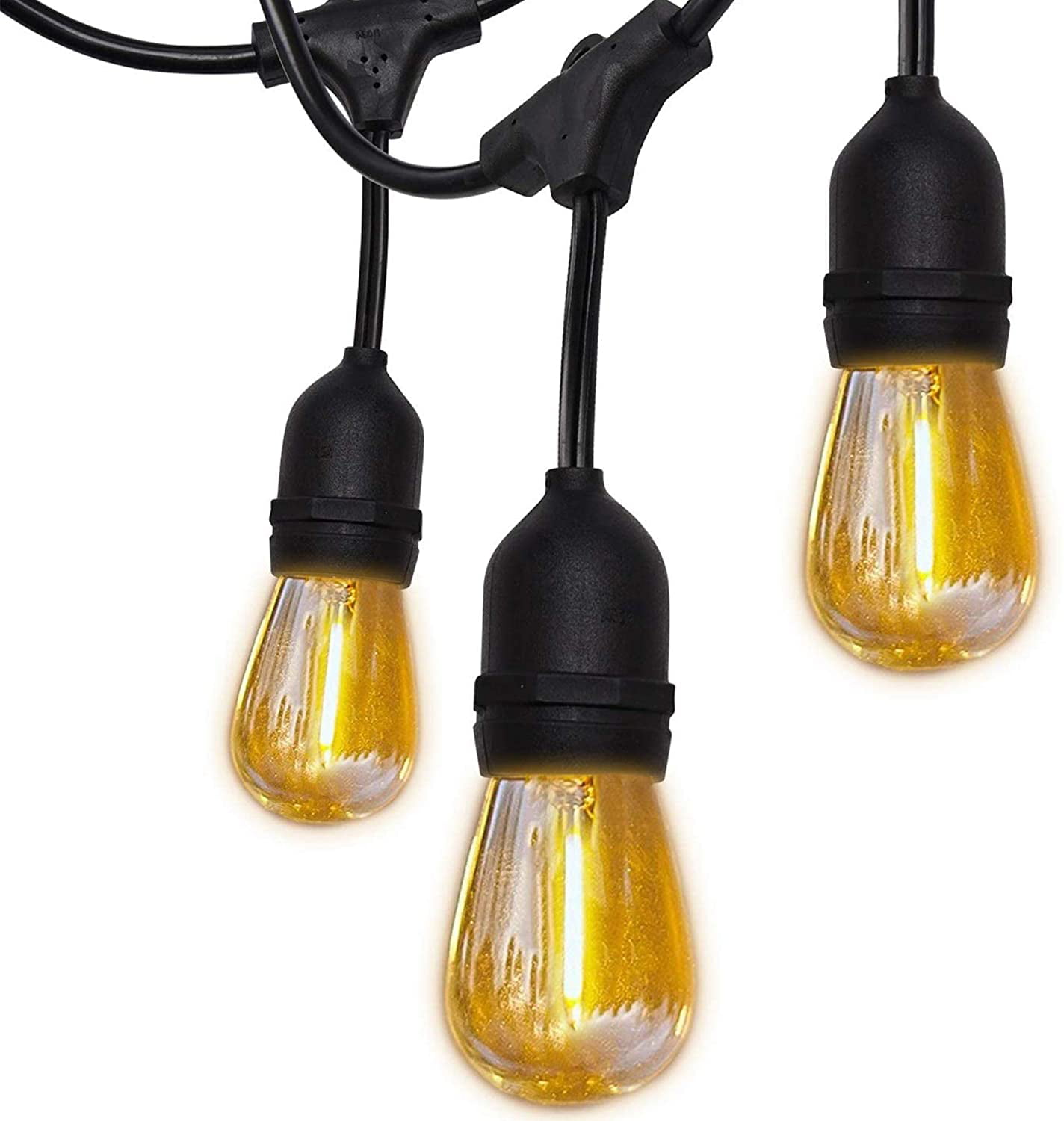 Porch Market Light 48FT with 2W Dimmable Edison Vintage Plastic Bulbs and Commercial Great Weatherproof Strand UL Listed Heavy-Duty Decorative LED Café Patio Light LED Outdoor String Lights 