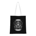 thumbnail image 1 of DouZhe Reusable Grocery Bags, Biker Skull Riding Motorcycle Lightweight Polyester Canvas Cloth Tote Bag for Travle Gym Shopping School, 15" x 16", 1 of 7