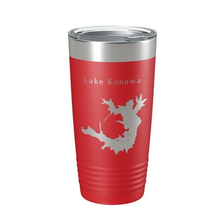 

Lake Konawa Map Tumbler Travel Mug Insulated Laser Engraved Coffee Cup Oklahoma 20 oz Red
