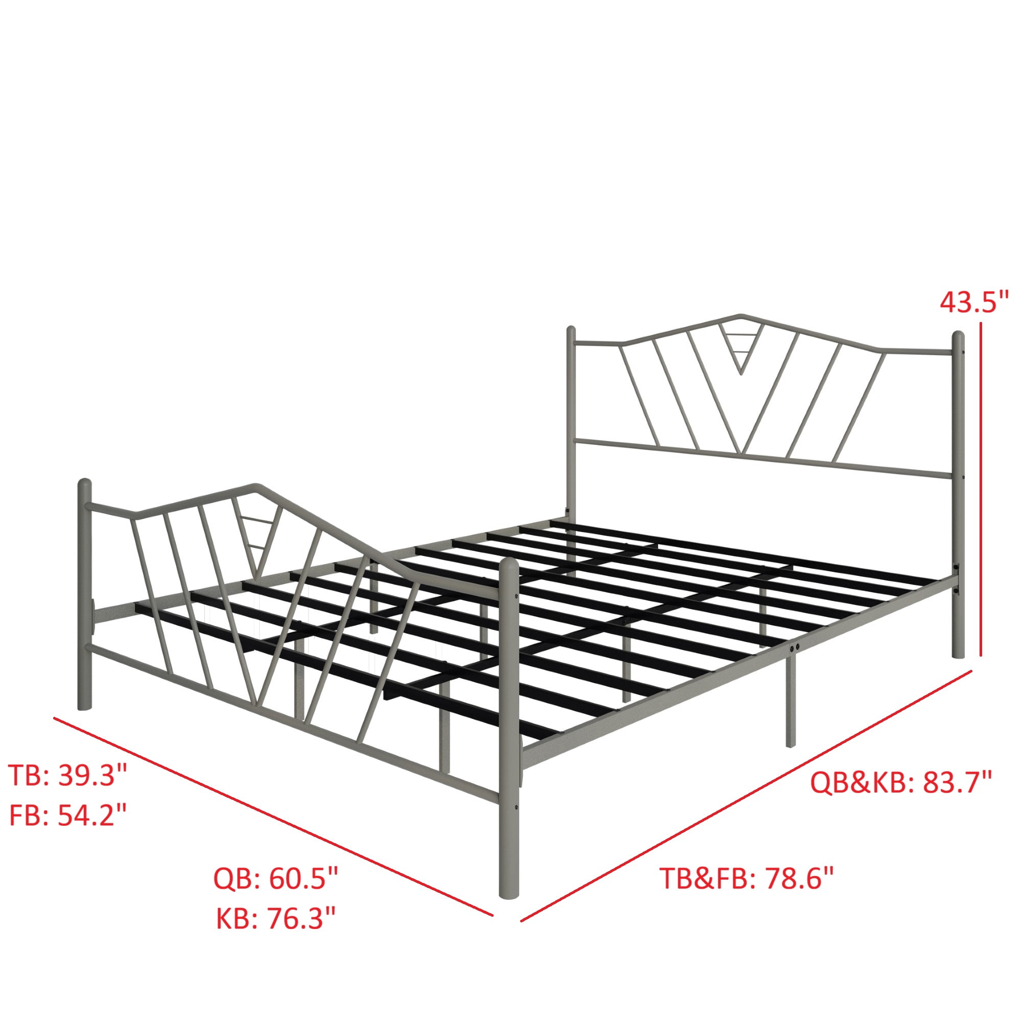 Home Design Valdosta Full Metal Platform Bed, No Box Spring Required, Modern Design, Easy Assembly, Sliver Gray