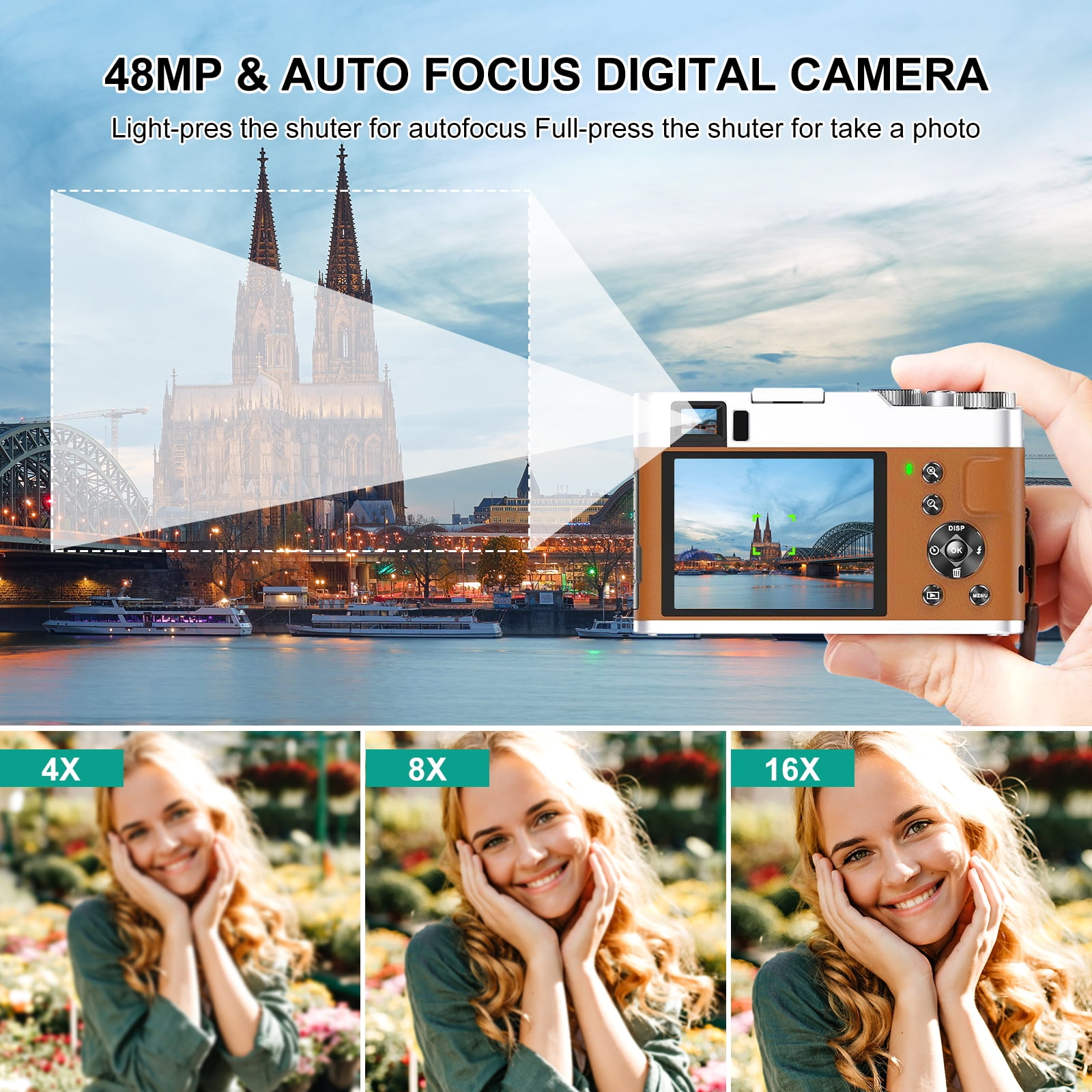 4K Digital Camera Autofocus for Photography 48MP 4K Cameras for YouTube 16X Digital Zoom Vlog Camera with 32GB SD Card