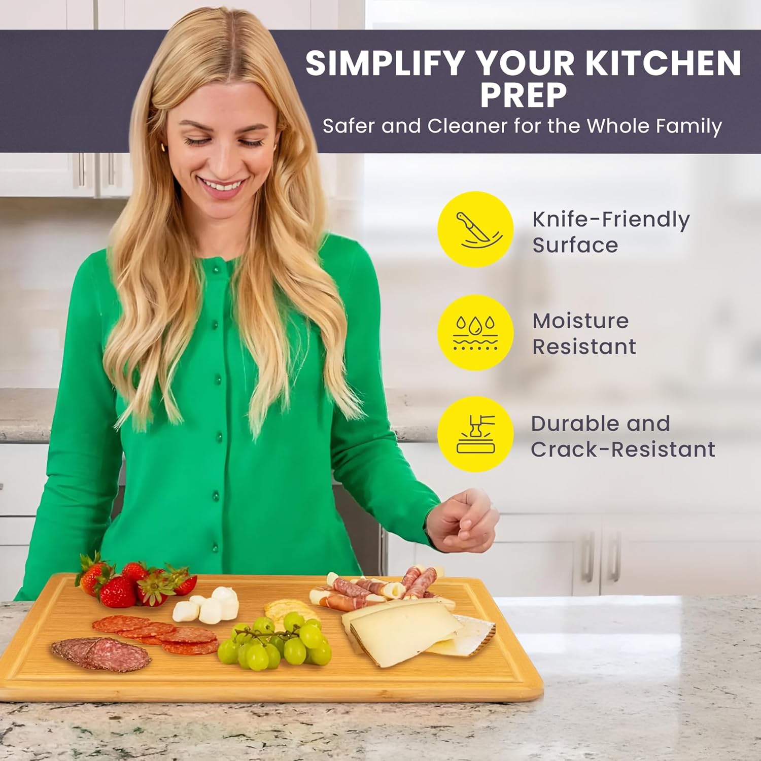 Greener Chef Luxury Bamboo Cutting Board Set of 3, Glue-Free Surface Technology, Extra Spacious XL Wood Kitchen Chopping Boards, Lifetime Replacement