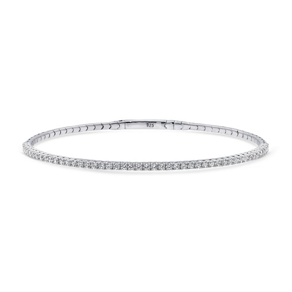 BERRICLE Sterling Silver Flexible Cubic Zirconia CZ Fashion Bangle Bracelet for Women, Rhodium Plated, 7 inch