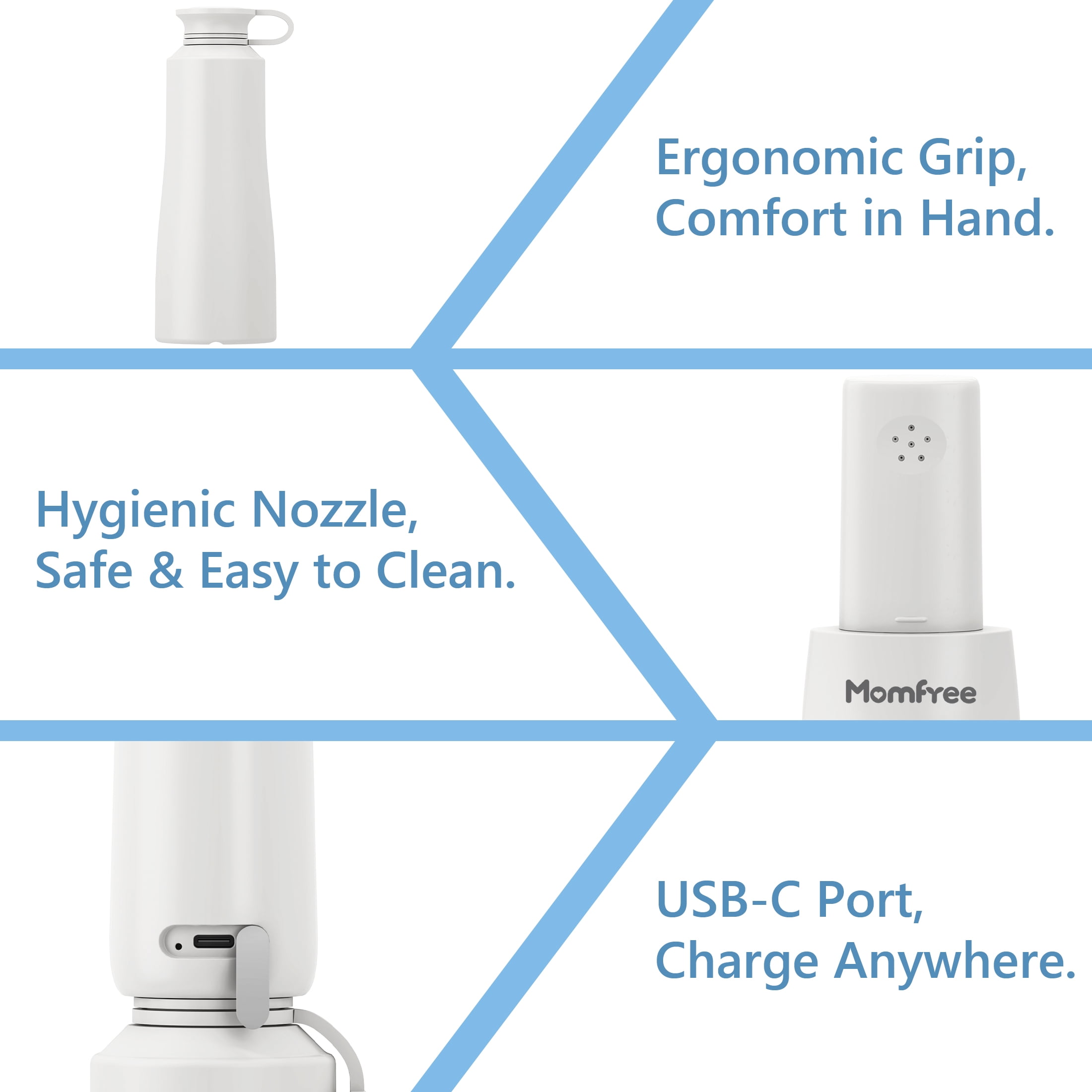 Momfree Portable Electric Bidet Sprayer, 350ml Bottle, 3 Spray Modes, USB-C Rechargeable, IPX7 Waterproof, for Travel & Postpartum Personal Hygiene