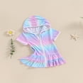 thumbnail image 4 of LEEYNEER 1-8T Kids Girls Swimsuit Cover up Summer Rainbow Print Zipper Hoodie Dress Beach Rash Guards for Toddler Bathing Suit, 4 of 9