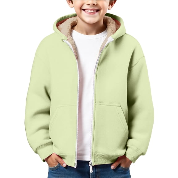 KAUOD Kids Fleece Lined Hoodies Winter Padded Fuzzy Warm Hooded Jackets Youth Boys Zip up Windproof Long Sleeve Outwear