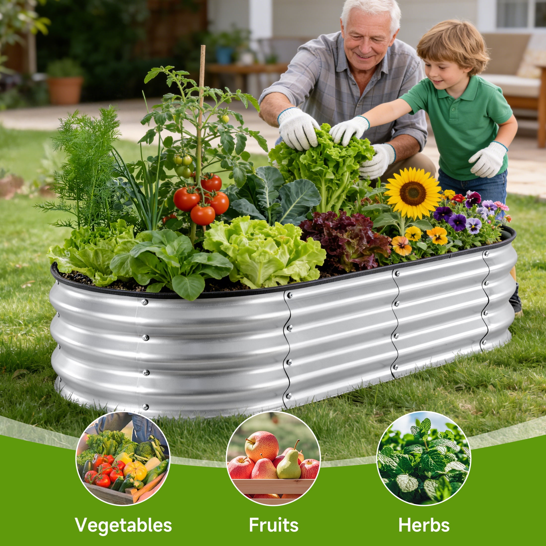 Tufmunb Raised Garden Bed, Galvanized Raised Metal Planter Boxes Outdoor for Vegetables, Fruits and Flowers, 4x2x1FT