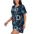 thumbnail image 2 of Wukai Navy Blue Geometric Women's Pajama Set,Short-Sleeve Top and Shorts with Elastic Waistband and Pockets for Loungewear, Yoga, and Casual Wear-, 2 of 8