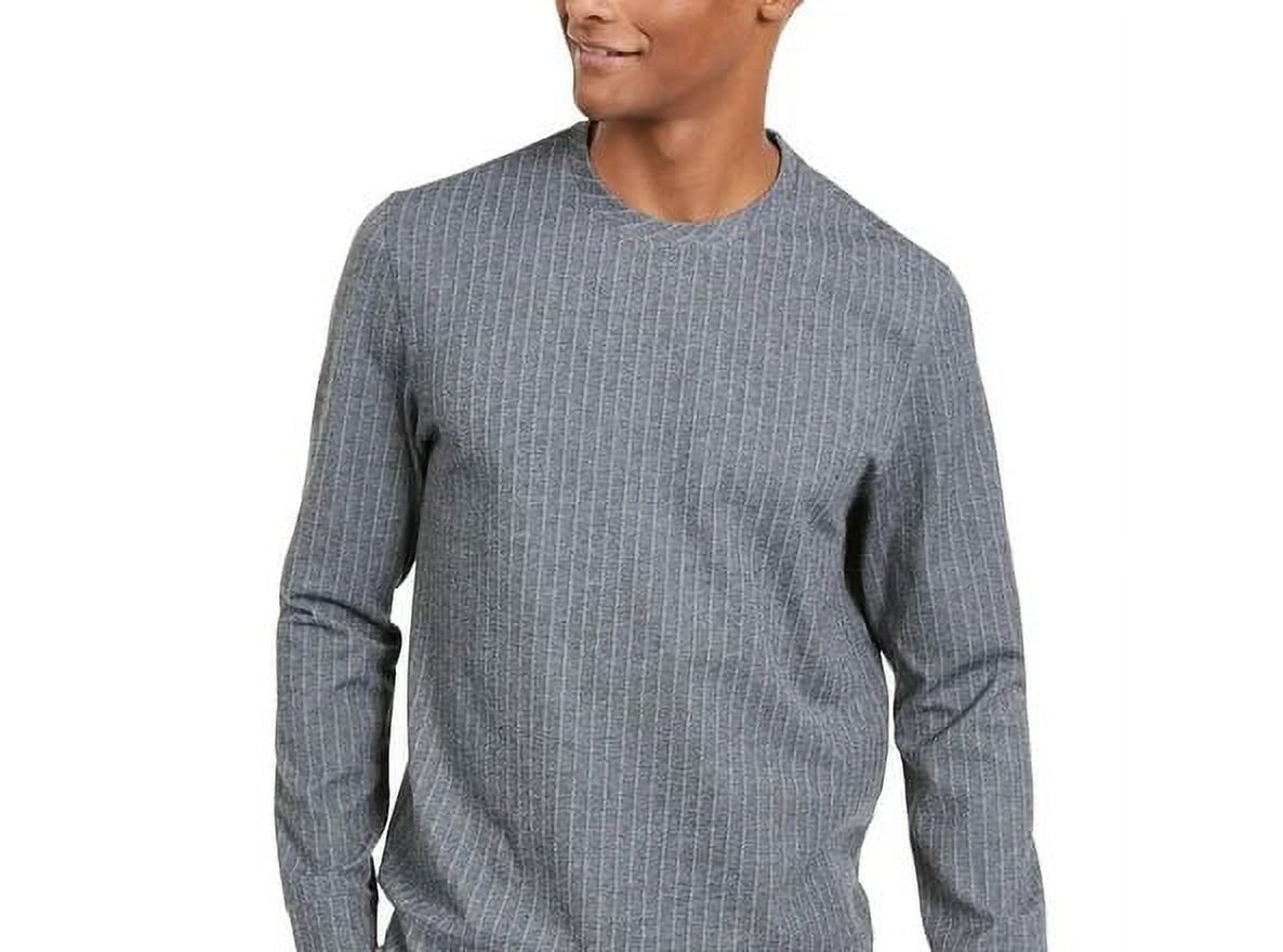 ALFANI Mens Gray Pinstripe Long Sleeve Crew Neck Classic Fit