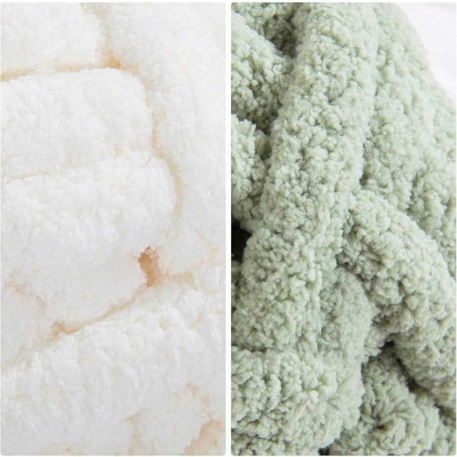 8 Pack Assorted Chunky Yarn for Crochetinger Bulky Large Soft Fluffy Yarn Plush Fuzzy Yarn Thick Chenille Yarn for Hand Knitting/Arm Knitting 4 White 4 Sage Green 27yds 8 oz Each Skein