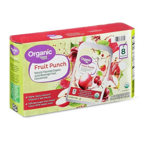 Great Value Organic Fruit Punch Pouches, 6 fl oz, 8 Count ...