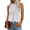 thumbnail image 6 of ATOYSOY Women's Business Casual Pleated Shirts Loose Basic Tank Tops Dressy Tunic Solid Color Blouses Round Neck Tees Workout Fashion Sleeveless Pullover White L, 6 of 8