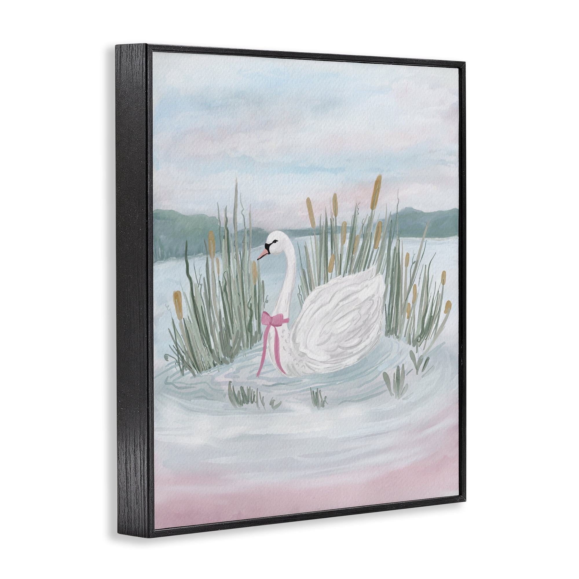 Stupell Industries Swan Serenade on Lake Black Framed Giclee Art, design by Adreane Fippinger