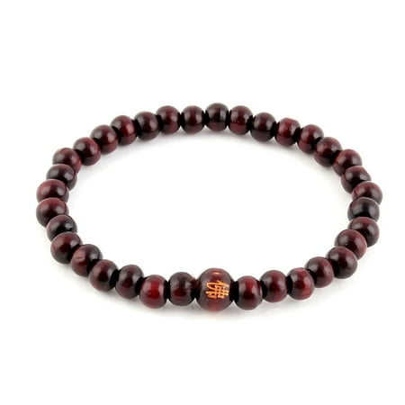 Brown Beaded Stretch Bracelet Unique BargainsWomen Man Wood Elastic Beads Decor Buddhist Buddha Prayer Bracelet Brown ()