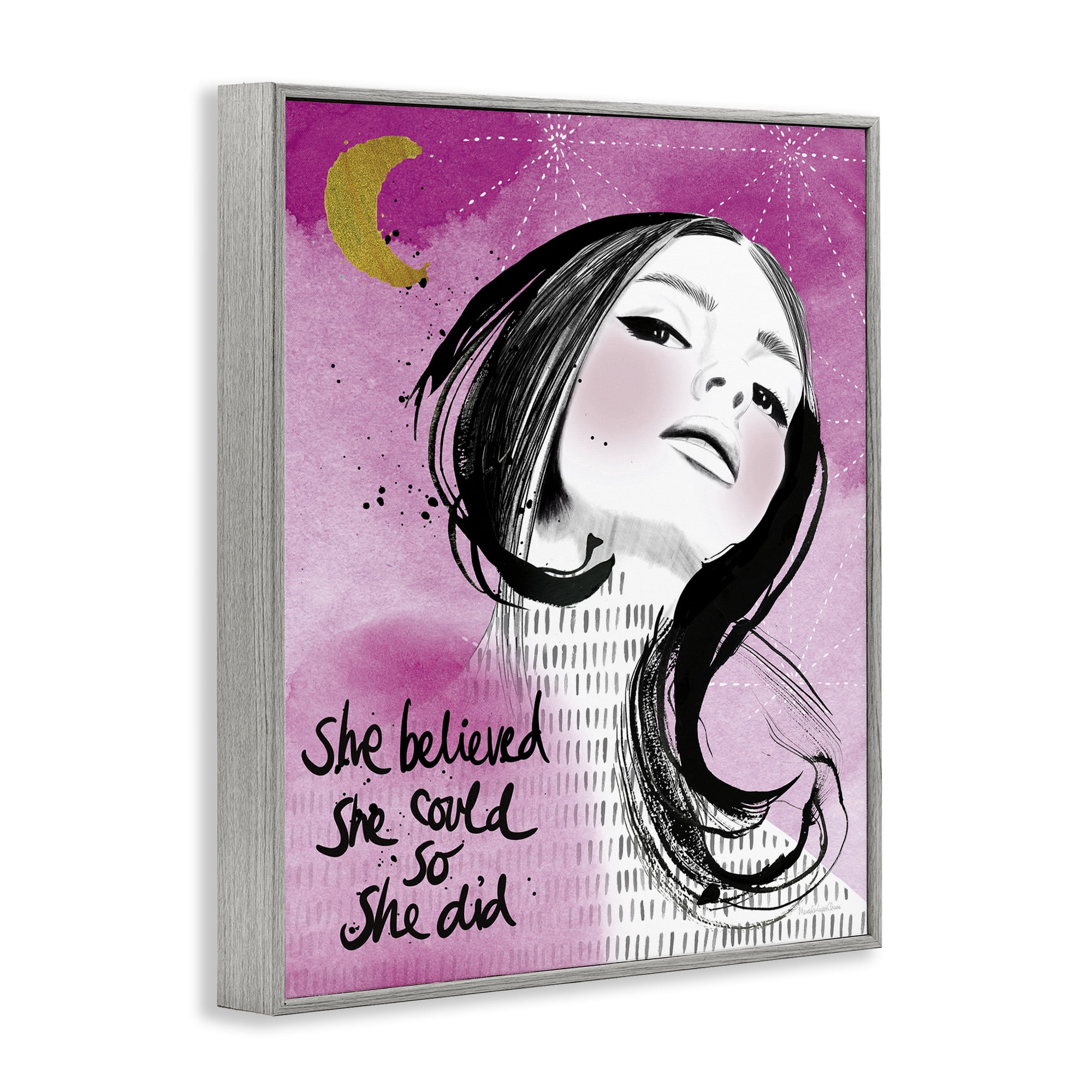 Stupell Industries Inspirational So She Did Novelty Painting Gray Framed Art Print Wall Art, 16 x 20