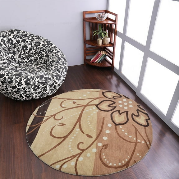 Rugsotic Carpets Hand Tufted Wool Eco-Friendly Area Rugs - 8'x8', Round, Light Brown, Modern Contemporary Design, High Pile Handmade Anti Skid Rugs for Living Room, Bed Room (K00700)