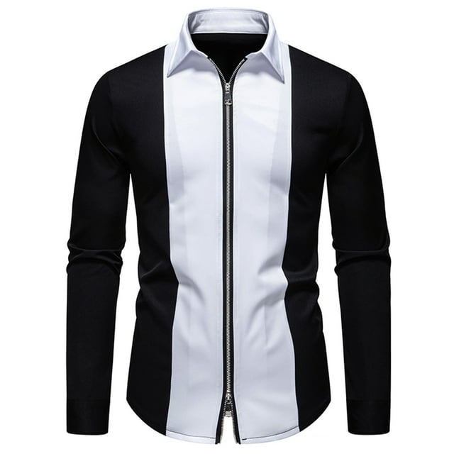Black Man Color Block Loose Fit Tops High Neck Blouses for Mens Long Sleeve Wedding Guest Formal Date Night Evening Gowns Concert Basic Fall Summer Shirts 2025 XXL