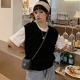 thumbnail image 4 of Pretty Comy The Campus Style Is Full Of Vitality, The Girl Wears A Short Knitted Vest, Black One Size, 4 of 5