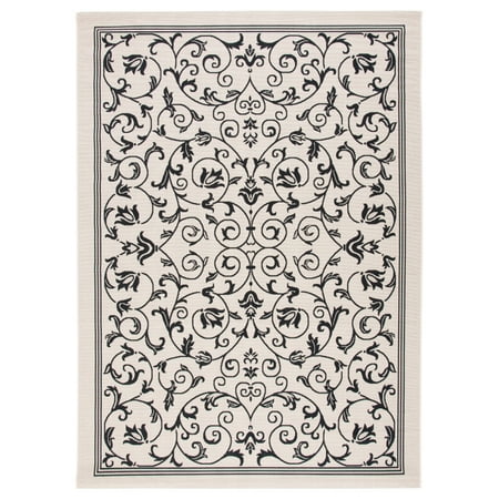 SAFAVIEH Courtyard Nanda Floral Indoor/Outdoor Area Rug, 6'7" x 9'6", Black/Sand