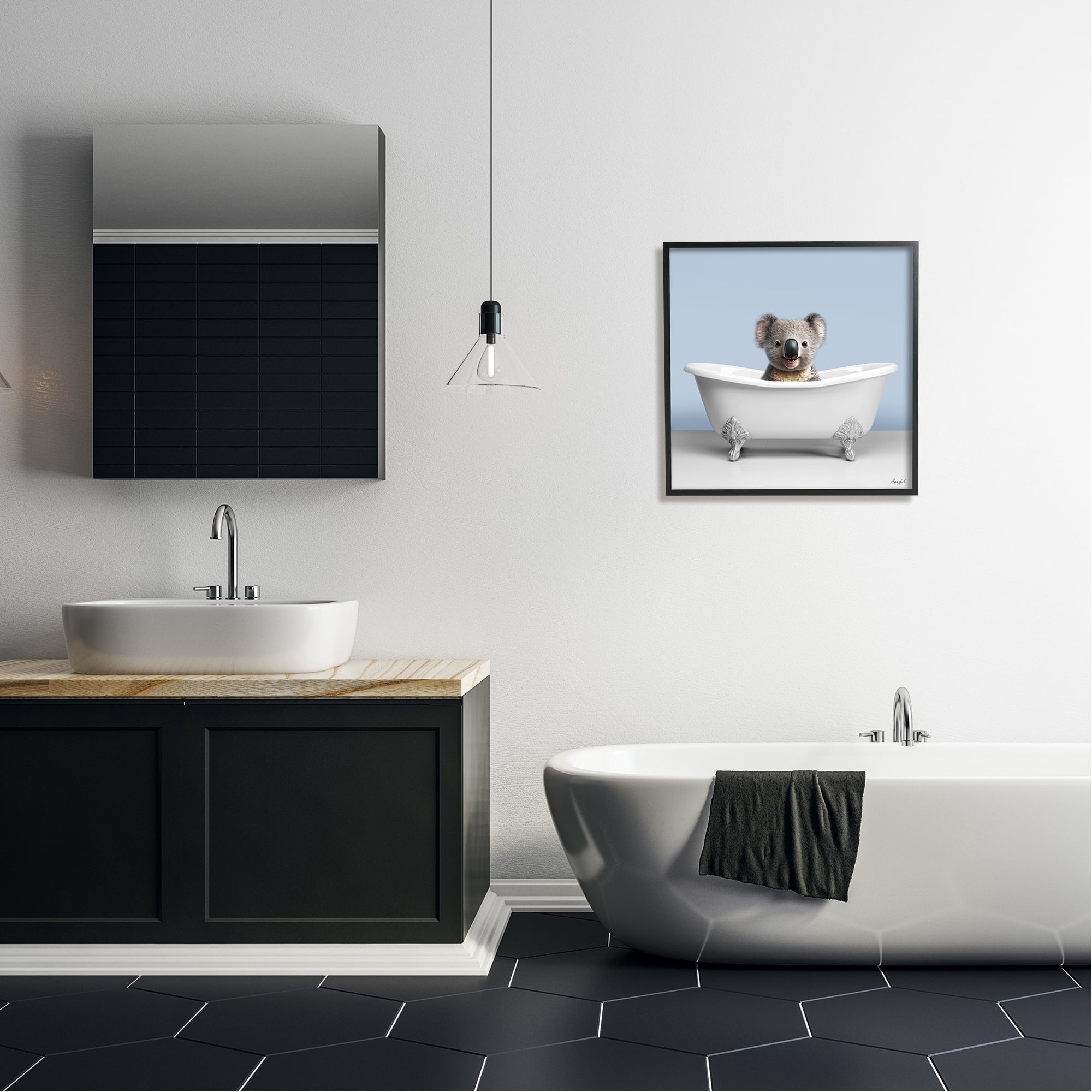 Stupell Industries Baby Koala in Bathtub Animals & Insects Painting Black Framed Art Print Wall Art, 24 x 24