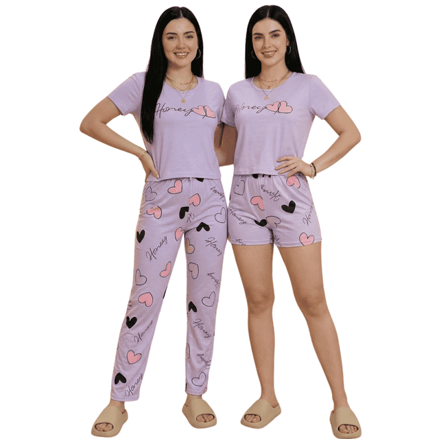 Pijama De 3 Piezas Mujer Pantalon Short Y Playera A Juego