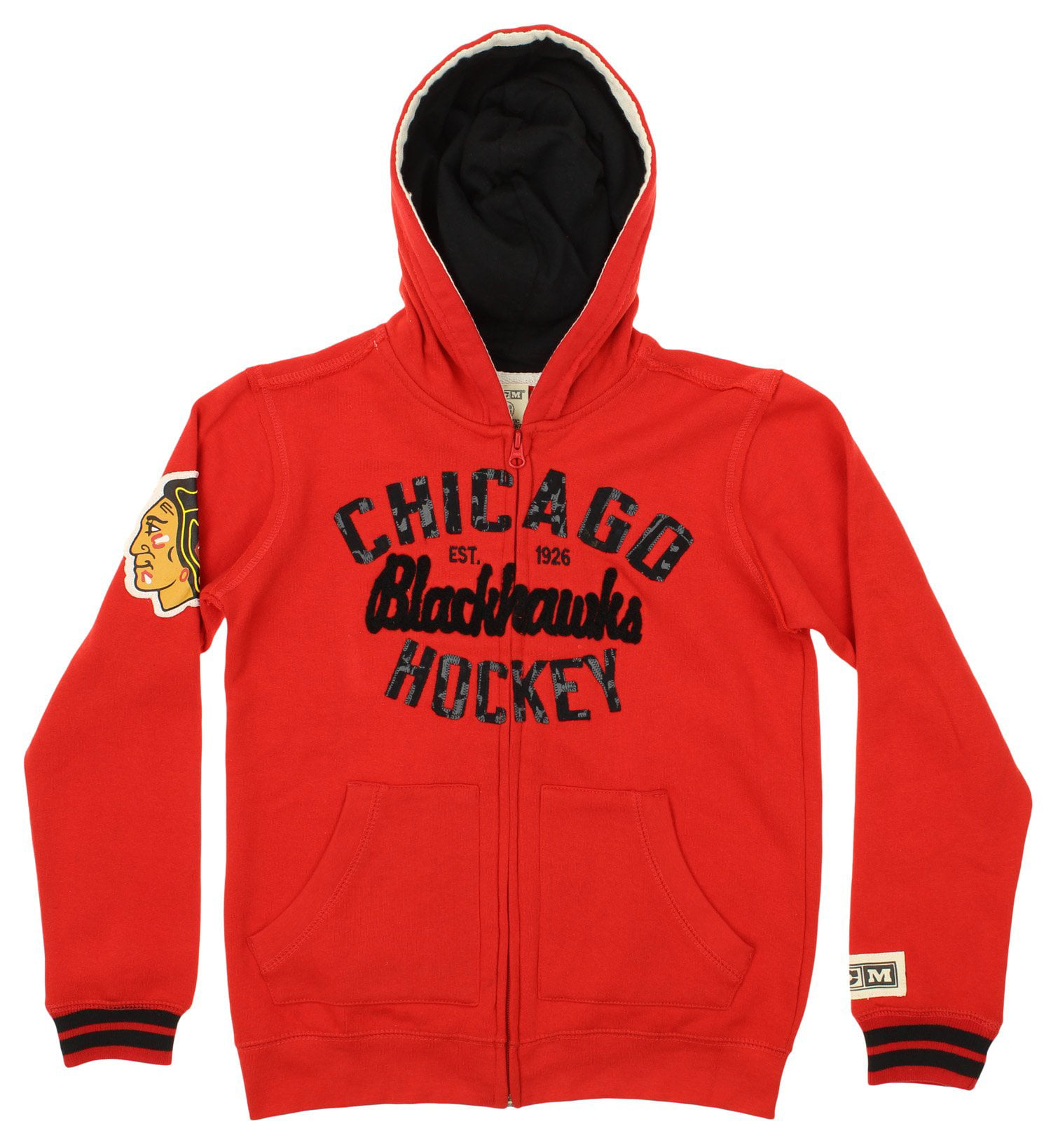 تنعيم الشعر الخشن CCM NHL Boys Youth Chicago Blackhawks Full Zip Vintage Fleece Hoodie, Red تنعيم الشعر الخشن