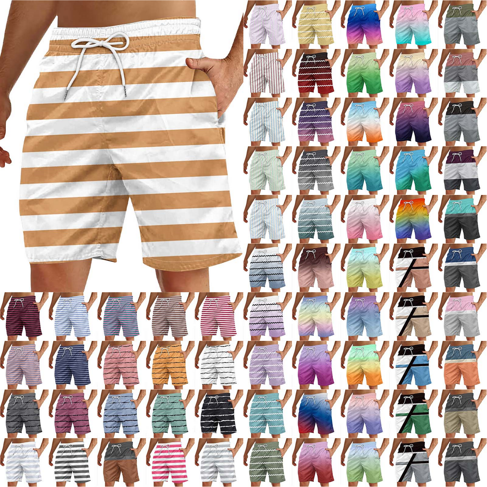 JURANMO Clearance! Men's Swim Trunks Summer Fashion Stripe Board