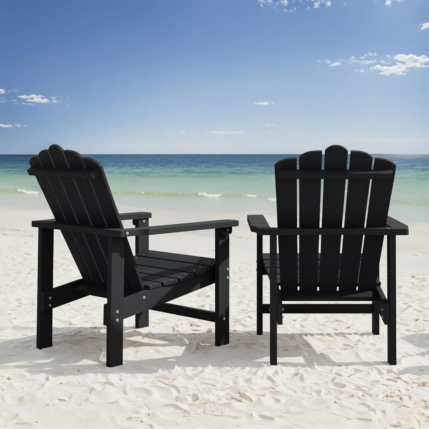GONICHA Stackable HDPE Adirondack Chairs Set of 2 – Durable, Weather-Resistant Outdoor Patio Seating, Low Maintenance Poly Lumber Chairs for Porch, Deck, Garden, Fire Pit (Black)