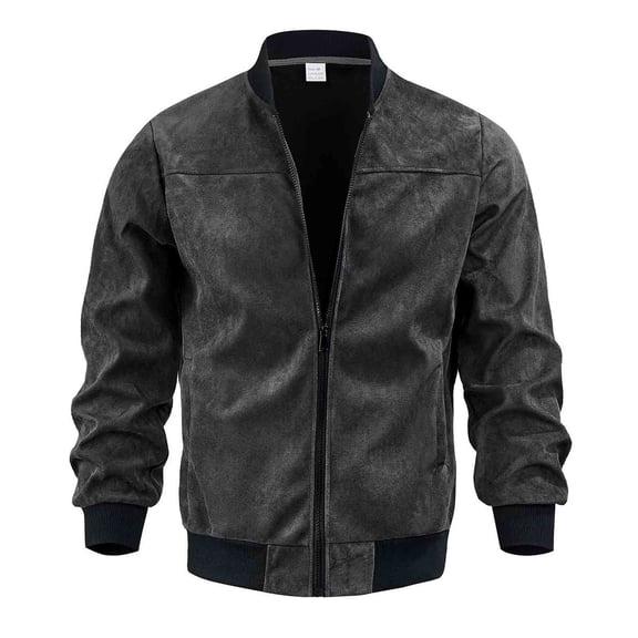 Ceisia Men's Faux Suede Bomber Jacket Casual Warm Zip Up Outerwear with Ribbed Trim Black XXL Gifts