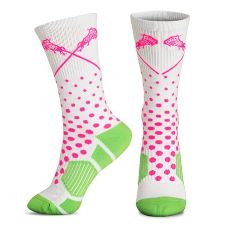 

Girls Lacrosse Woven Mid-Calf Socks - Sundae (White/Pink/Green)