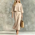 thumbnail image 2 of XIAONU Womens Two Piece Outfit Set Cropped 3/4 Sleeve Top High Waist Midi Skirt Matching Suit, 2 of 4