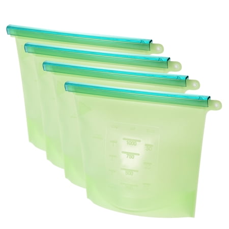 Uxcell Silicone Food Storage Container  Reusable Containers Stand Up Zip Closure Bag Green 4Pcs