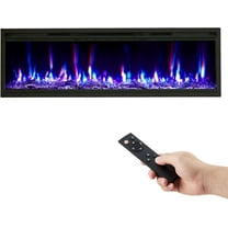 Juiluna 60" Electric Fireplace Wall Mounted/Recessed with Remote Control, 4.2" Ultra-Thin Linear Fireplace Heater 750W/1500W with Timer, 12-Color Flames, Log & Crystal Options