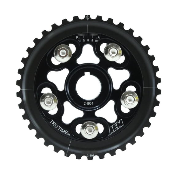 AEM Electronics Camshaft Timing Gear 23-804BK Tru-Time; Honda D16Y7/D16Y8 Engines; Gear; 5 Bolt; Adjustable; Black; Aluminum