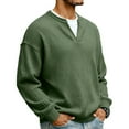 thumbnail image 3 of Havenx Men’s Waffle Shirts Round V Neck Long Sleeve Shirt Waffle Textured Pullover Solid Color Fashion Lightweight Thermal Casual Pullover Sweater,Green 4XL, 3 of 5