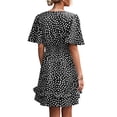 thumbnail image 4 of xiaxaixu Mini Robes pour les Femmes Manches Courtes V Col Taches Imprimer une Ligne Robe d'Été Robe pour Tous les Jours Occasionnels, 4 of 7