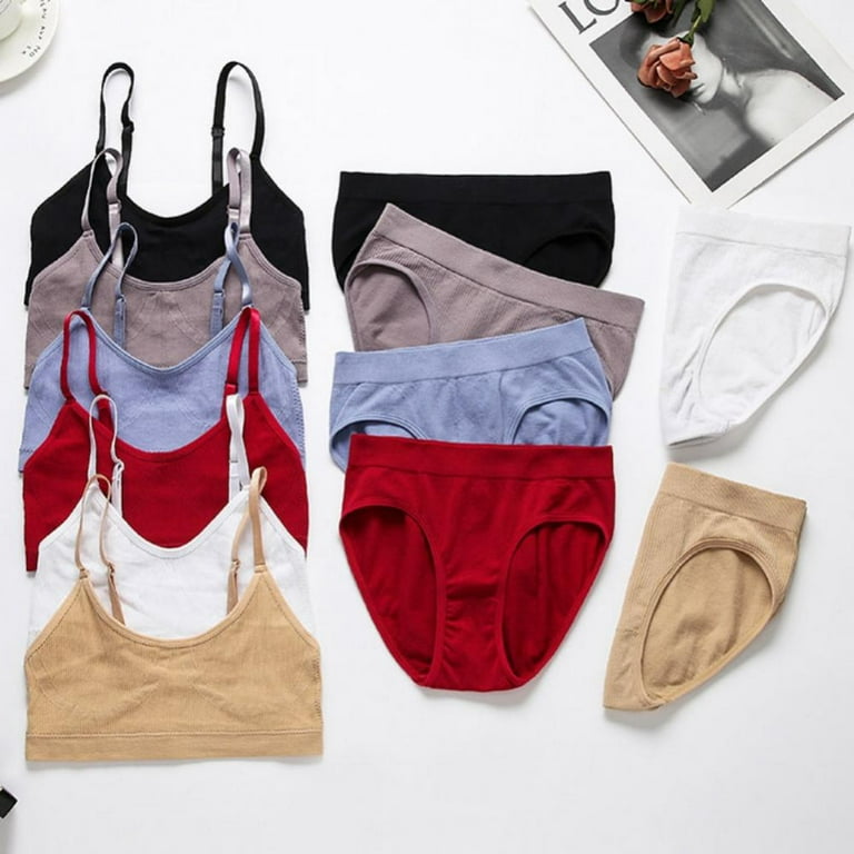 Women Seamless Tanks Tops Bra and Panties Sets Underwear Suit Wireless  Ribbed Crop Top Bra+High Waist Panty Sets