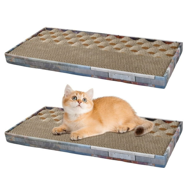 2 Tablas rascadoras para Gatos de cartón Ondulado 45 x 22,5 x 3 cm, cartón rascador para Gatos, con Hierba gatera, Alfombrilla para rascar Gatos, Muebles para Gatos para Pared y Esquina, función 2 en