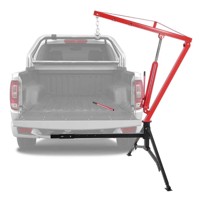 Towallmark 1000LBS Hydraulic Truck Crane, Pickup Truck Crane, Receiver Hitch Mounted with 360 Swivel and 3 Boom Capacities for Workshops Construction, Red