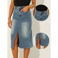 thumbnail image 2 of DARING DIVA Women's Slit Front Washed Jean Midi Skirts with Pockets L Grey Blue, 2 of 6