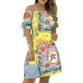 thumbnail image 1 of Liacowi Women Juniors Off Shoulder Dress Summer Strapless Boho Mini Dress Short Sleeve Plus Size Loose Fit Casual Beach Dress S-3XL, 1 of 3