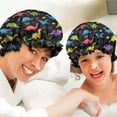 thumbnail image 6 of Shower Caps,Black Cartoon Colorful Dinosaurs Plants Pattern Waterproof Shower Cap for Women 4 Pieces,Double Reusable Hair Cover for Shower PEVA Elastic Stretch Hem, 6 of 7