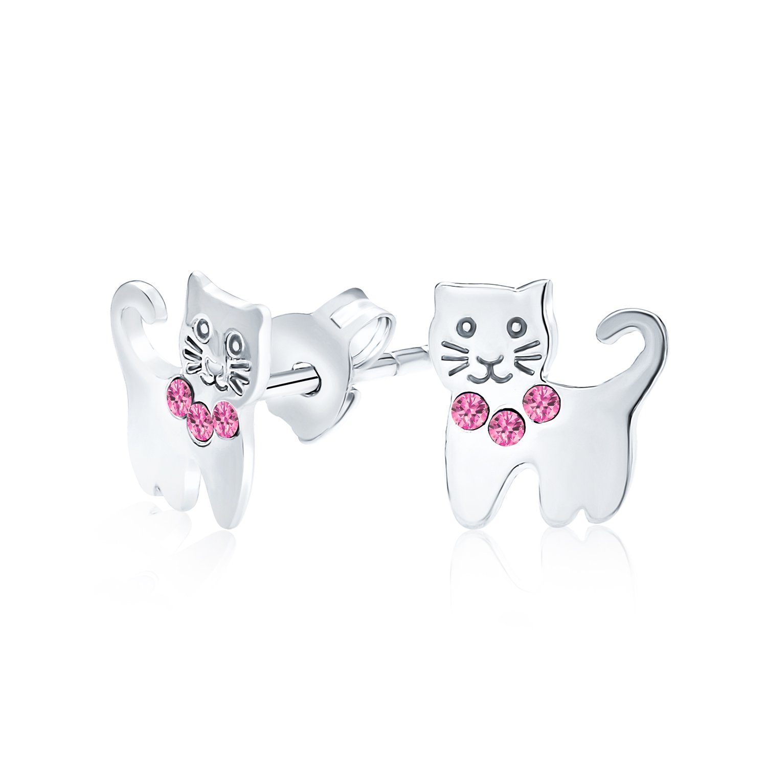 Bling Jewelry Womens Tiny Pink Crystal Accent Kitten Cat Stud Earrings .925 Sterling Silver