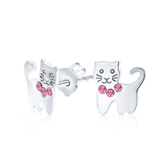 Bling Jewelry Womens Tiny Pink Crystal Accent Kitten Cat Stud Earrings .925 Sterling Silver