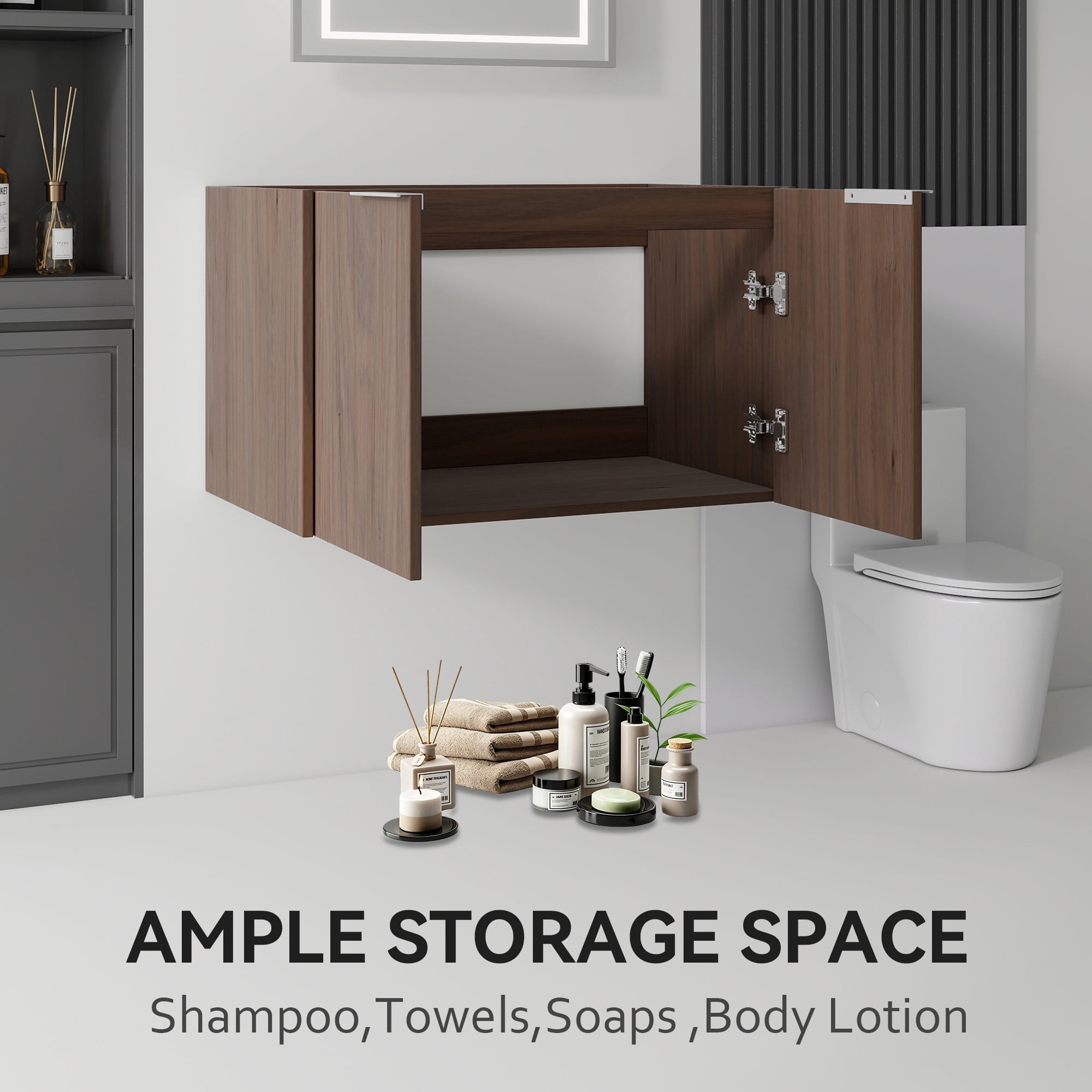 Leumius 30" Floating Bathroom Vanity Cabinet,Soft-Close Double Doors,Wall Mounted Cabinet Set Design Bathroom Vanity for Small Space,Cabinet Only,Brown