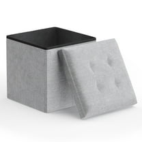 Magshion 15" Cube Folding Ottoman with Storage, Cotton-linen Collapsible Storage Ottoman Foot Stool, for Living Room Bedroom Entryway, Light Gray