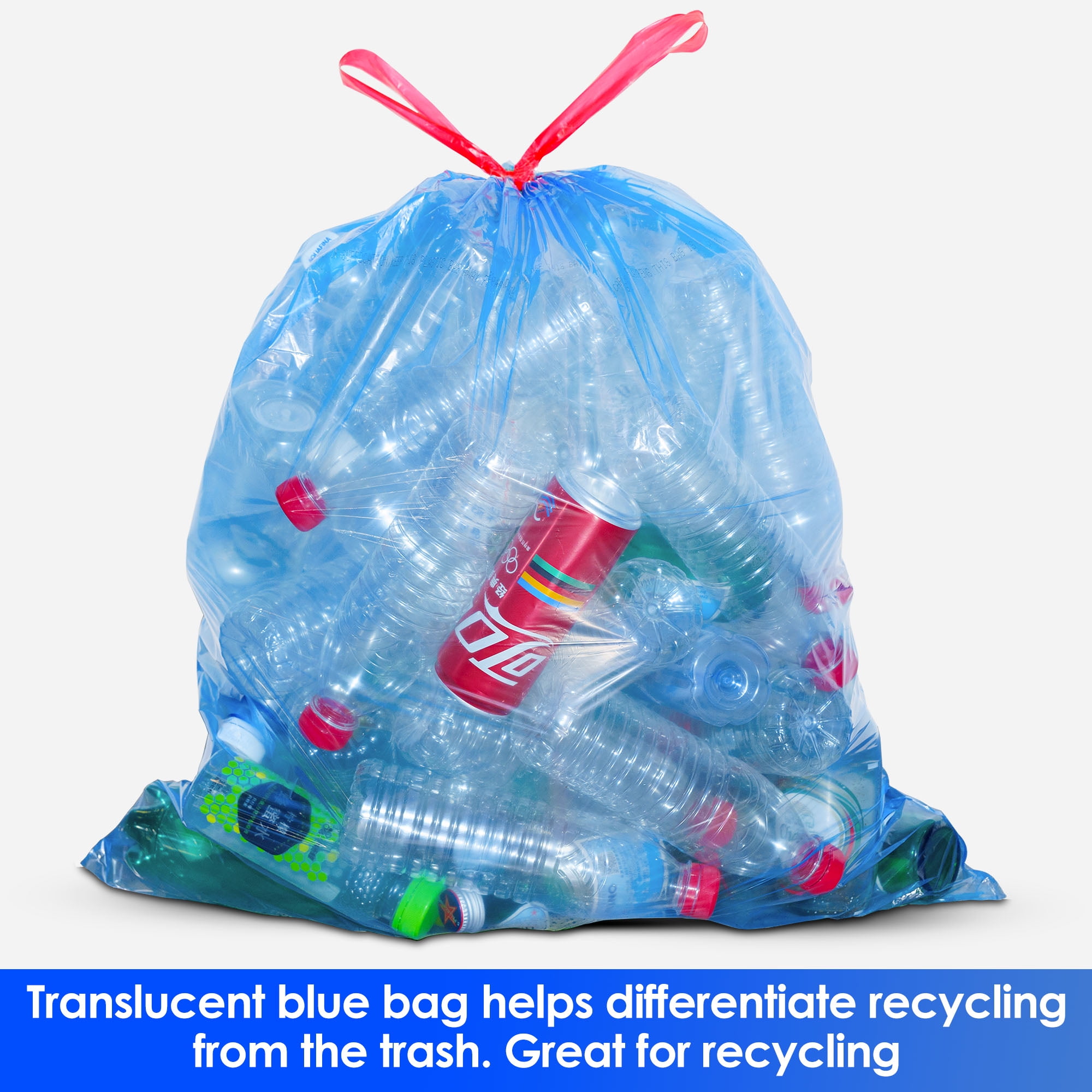 HygiCare Recycling Trash Bags, 30 Gallon, 120 Count, Unscented, Super Strong, Leakproof, Translucent Blue